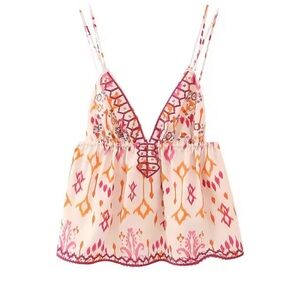 NWT Zara Beaded Printed Top